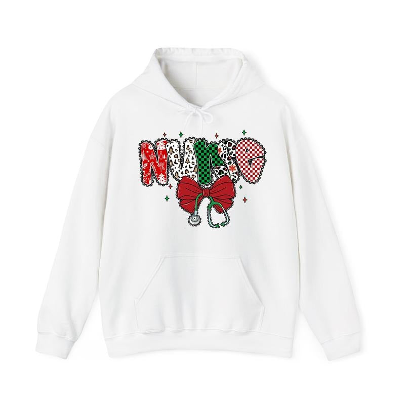 Stethoscope Christmas Nurse Hoodie, Festive Medical Holiday Sweatshirt, Lace Christmas Nurse Hoodie, Cute Healthcare...