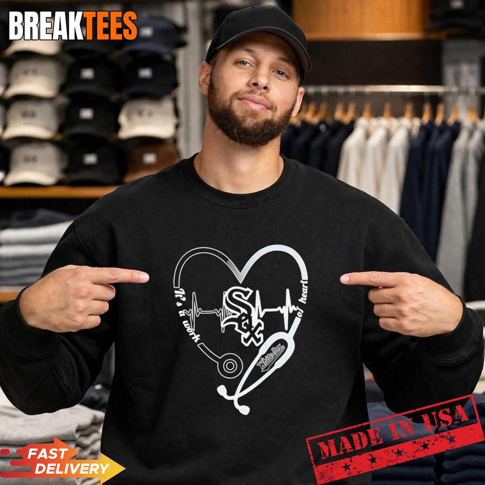 Stethoscope Heart Heartbeat It’s A Work Of Heart Chicago White Sox Baseball Logo T-Shirt
