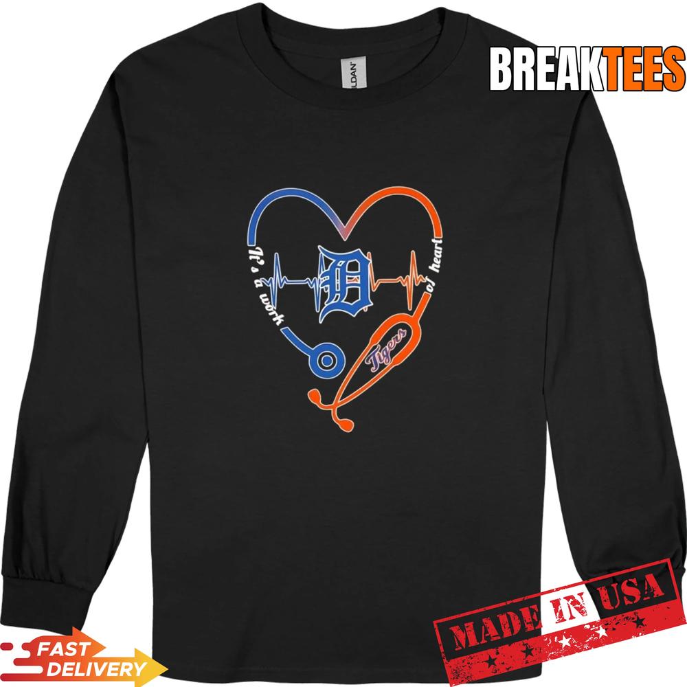 Stethoscope Heart Heartbeat It’s A Work Of Heart Detroit Tigers Baseball Logo T-Shirt