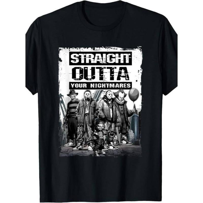 Straight Outta Nightmares" Men'S Vintage Horror Halloween T-Shirt - 100% Cotton Hoodie, Sweatshirt | PodTeesHub.com