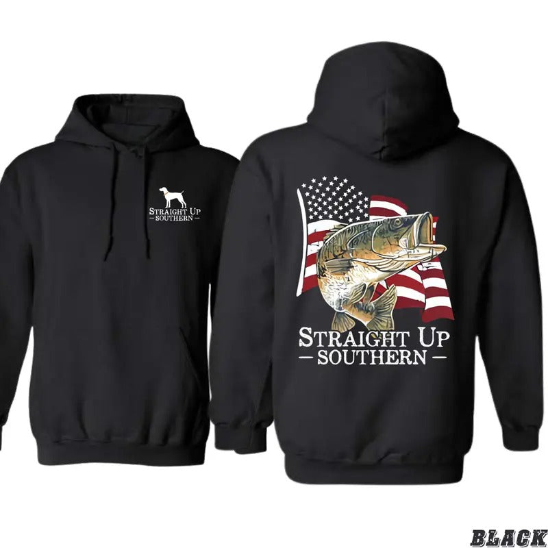 Straight Up Southern Hoodie with Bold Bass Design for Men and Women - Sweaters, Menswear T-Shirts, Sweatshirt