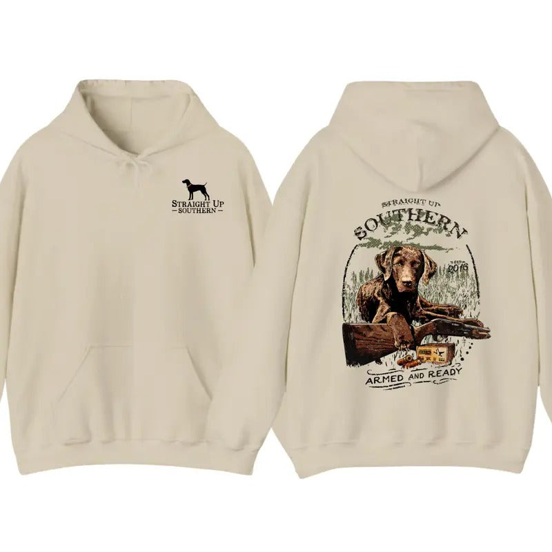 Straight Up Southern Menswear Hoodie - Rustic Dog Design, Perfect for Outdoor Enthusiasts, Southern Style, Cozy Apparel...