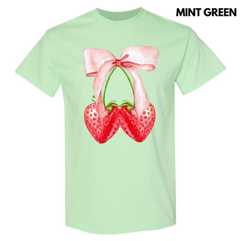 Strawberry Bow Coquette Gildan Short Sleeve T-Shirt Hoodie, Sweatshirt | PodTeesHub.com