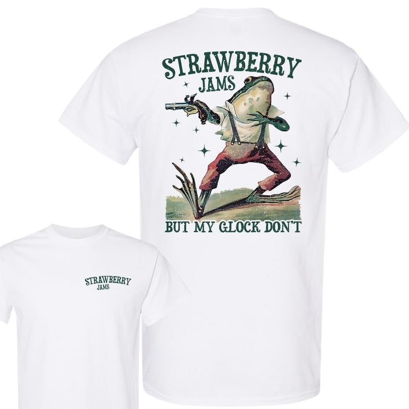 Strawberry Jams But My Glock Don't Vintage Graphic Shirt, Unisex T-Shirt, Full Color, For Men, For Women Hoodie, Sweatshirt