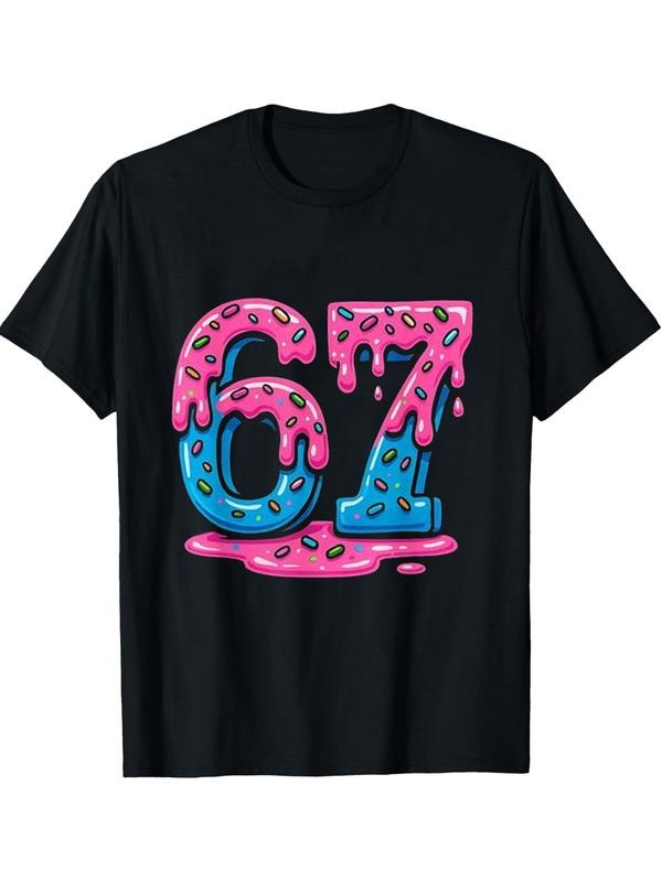 Street Style Graffiti Number 67 Print T-Shirt, Casual Daily Wear, Art Inspired Design, Unisex Fashion Piece, Fitted H...