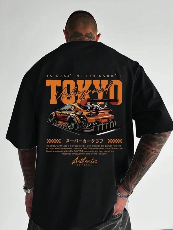 Street Style Short Sleeve T-Shirt, Tokyo Letter Racing Print, Loose Fit Casual Sports Top, Perfect for Daily Wear &...