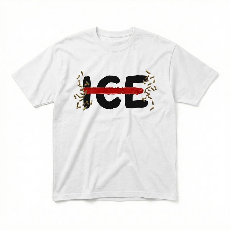 Streetwear "ICE" Graphic Tee,Bold Red Paint Strike Design,Edgy Distressed Statement T-Shirt,Oversized Unisex Cotton Top...