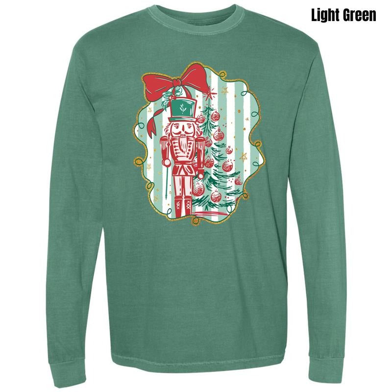 Stripe Nutcracker & Tree Comfort Colors Long Sleeve T-Shirt 'NLB' Hoodie, Sweatshirt | PodTeesHub.com