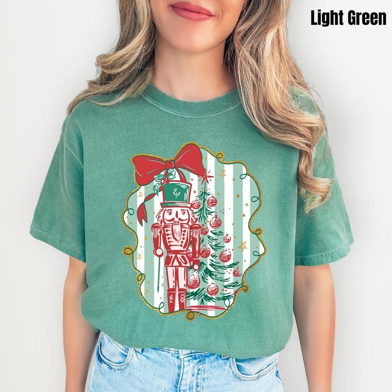 Stripe Nutcracker & Tree Comfort Colors T-Shirt 'NLB' Hoodie, Sweatshirt | PodTeesHub.com