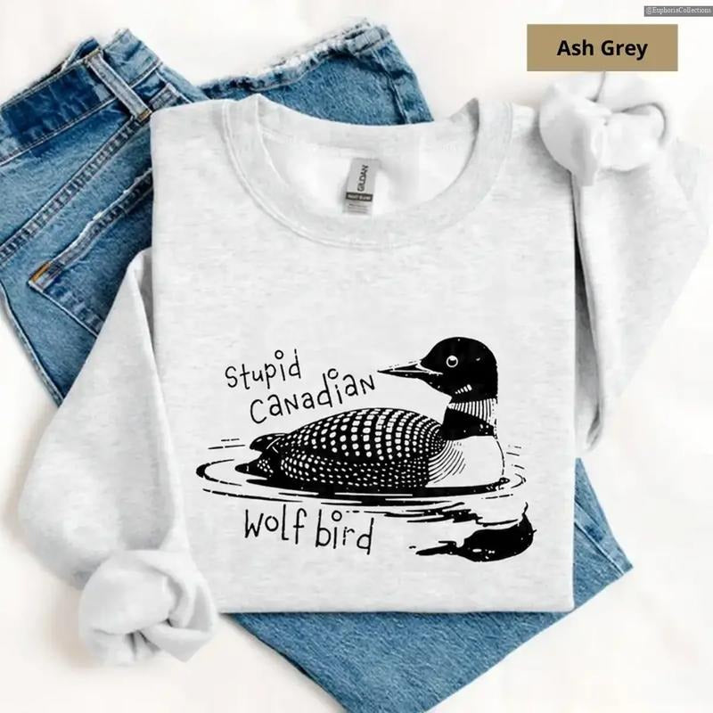 Stupid Canadian Wolf Bird Funny Graphic Sweatshirt, LGBT Hockey Fan Gift, Unisex Cotton Sports Romance Meme Shirt ,...