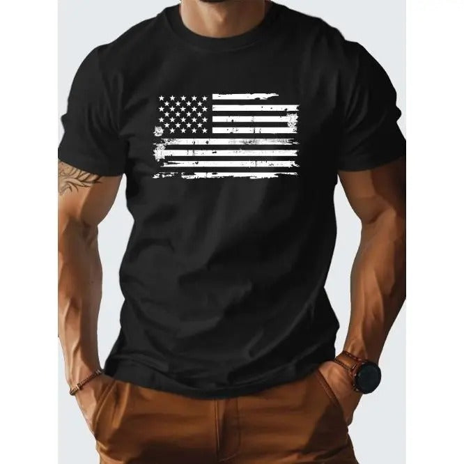 Stylish American Flag Graphic Tee Shirt - Soft, Breathable, Casual Short Sleeve T-Shirt for Men