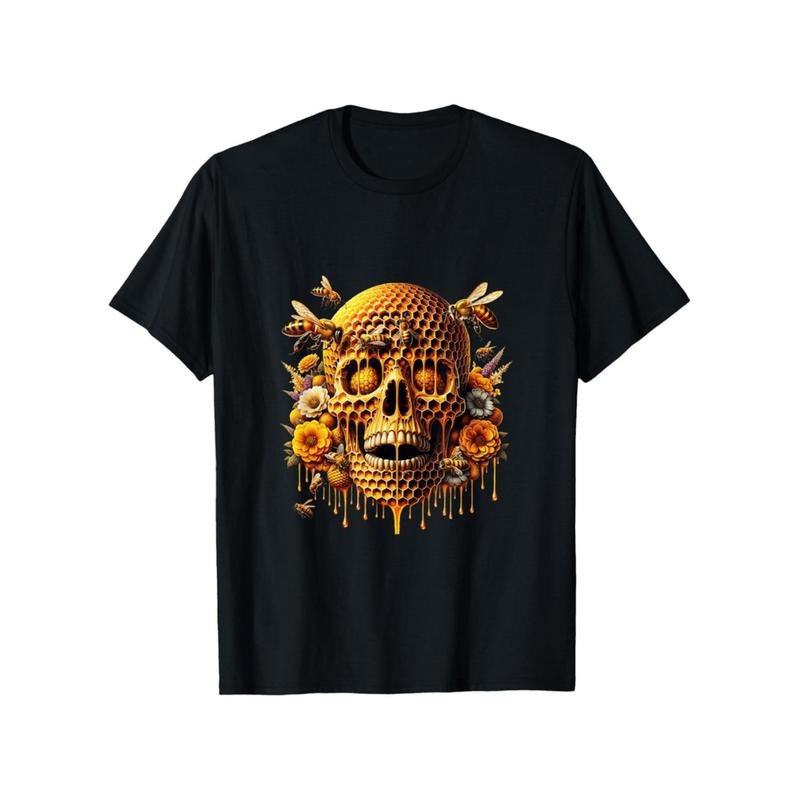 Stylish Black Cotton T-Shirt Featuring Bumblebee Graphic in Bold Yellow and Orange Geometric Design Ideal for Casual Wear...