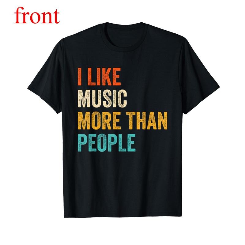 Stylish Black T-Shirt Featuring Multicolor Quote "I LIKE MUSIC MORE THAN PEOPLE" in Orange, Yellow, Teal Hoodie, Sweatshirt