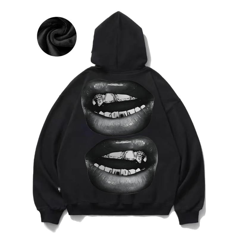 Stylish Lip Graphic Fleece Hoodie For Men A Must Have Autumn And Winter Fashion Essential T-Shirts, Sweatshirt