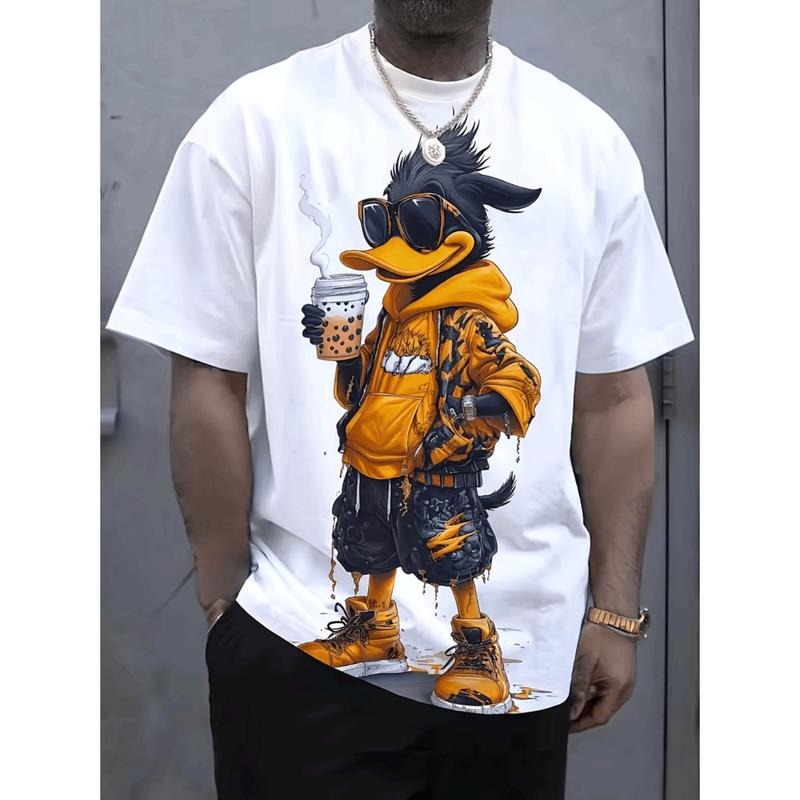 Stylish Men Casual Duck Print T-Shirt With Fashion Glasses Summer Cool Graphic Crew Neck Short Sleeve Coffee Inspired...