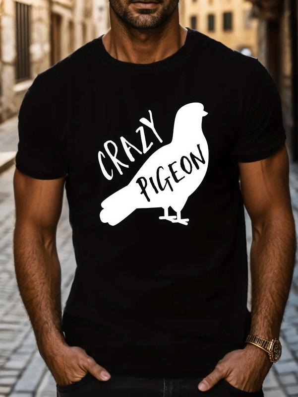 Stylish Men S Pigeon Pattern Short Sleeve T shirts Comfortable Casual Fit Versatile Outdoor Wear Hoodie, Sweatshirt