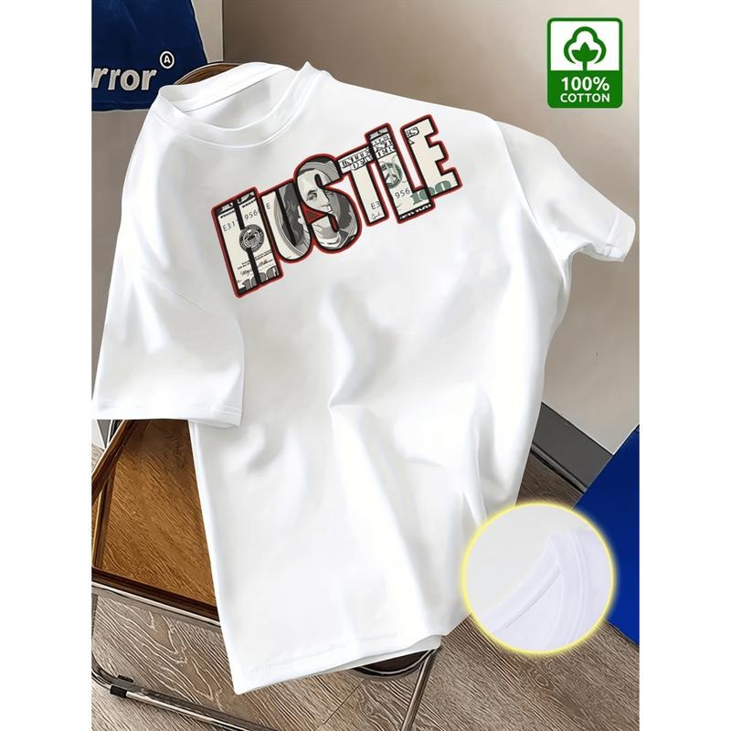 Stylish Men Summer Cotton T-Shirt With Hustle Graphic Print In Vibrant Red And Black For Casual Outdoor Wear Hoodie,...