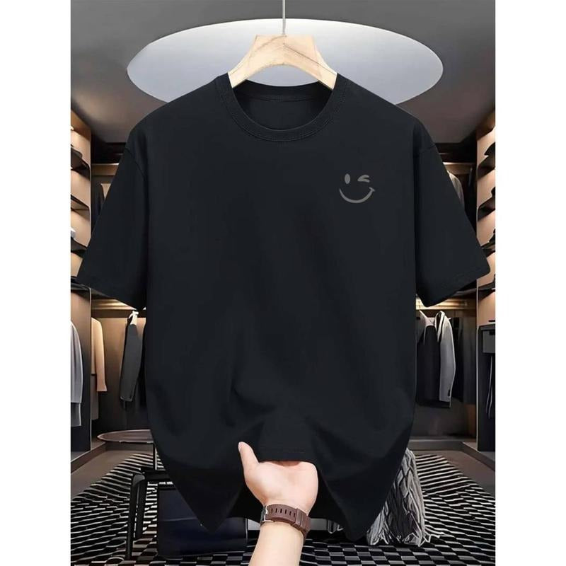 Stylish Men's Graphic Tee With Smiling Face Print Comfortable Summer Crew Neck T-Shirt In Breathable Polyester Fabric...