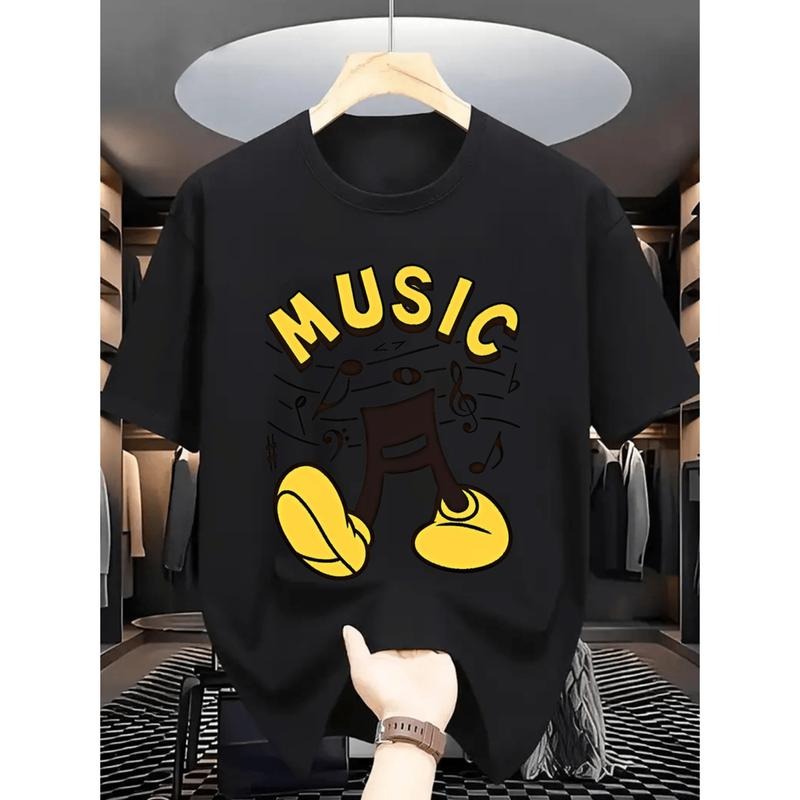 Stylish Men's Music Print T-Shirt for Summer Casual Wear in Vibrant Orange Blue Green Options Hoodie, Sweatshirt