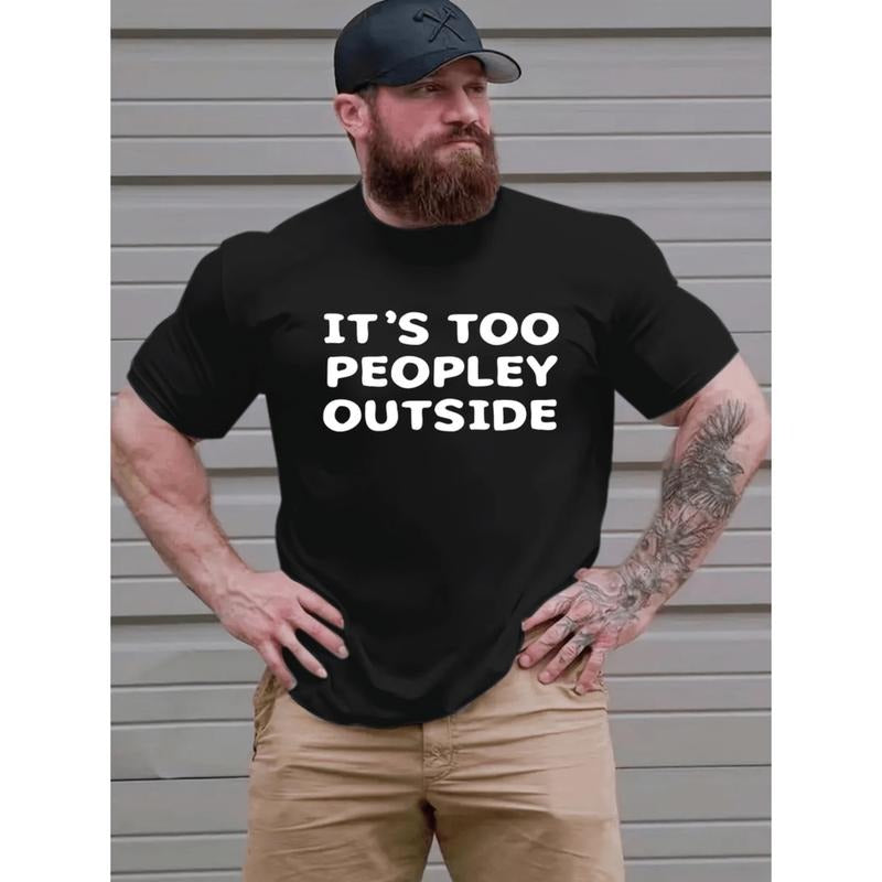 Stylish Plus Size Men's Graphic Print T-Shirt For Summer Casual Wear Black Short Sleeve Tees Hoodie, Sweatshirt