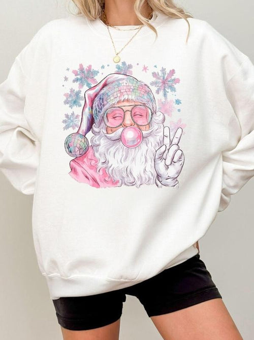 "Stylish Santa Claus Blowing Bubble Gum" Christmas sweatshirt, a crewneck sweatshirt with disco Santa art, the perfect...