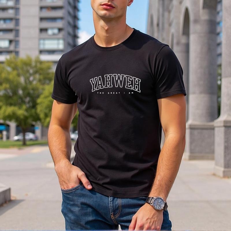 Stylish Summer Monogram T Shirt In White With Black Lettering Round Neck Stretch Fit Breathable Fabric For Casual...