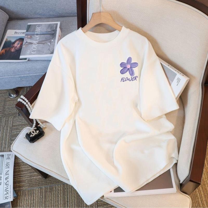 Stylish White Round Neck Loose Fit Short Sleeve T Shirt For Women Hoodie, Sweatshirt | PodTeesHub.com