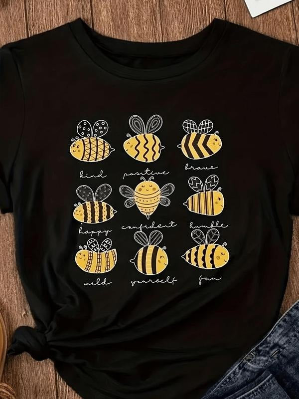 Stylish Women's Short Sleeve T Shirt Featuring a Playful Geometric Bee Design for Comfortable All Season Casual Wear...