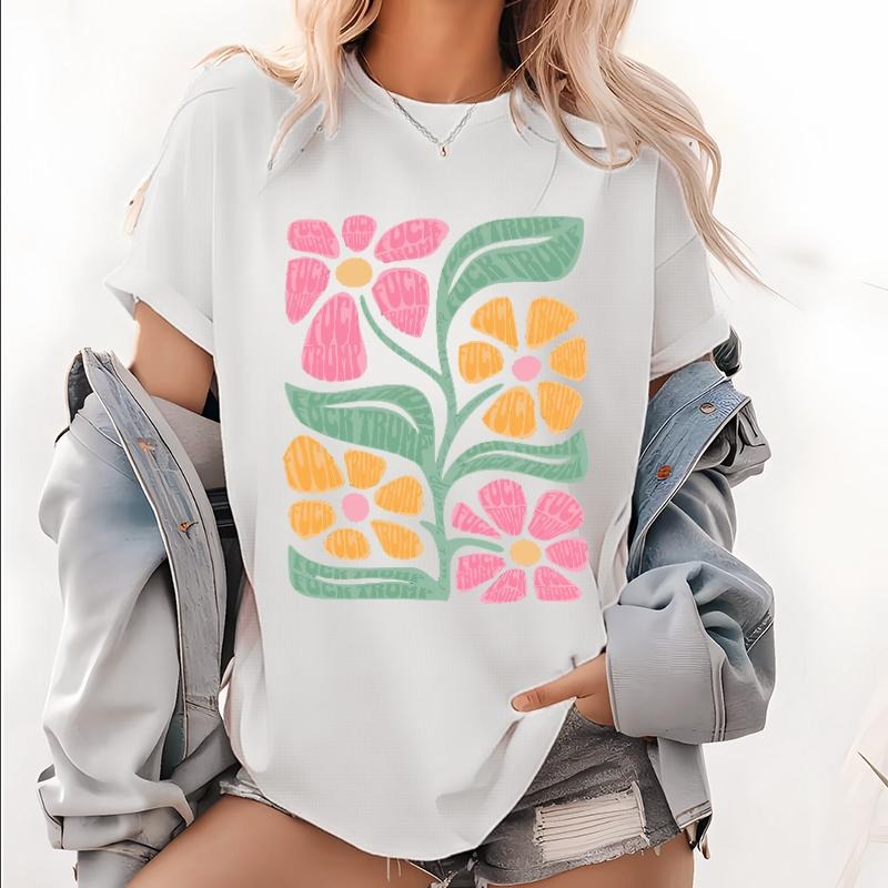 Subtle Fuck Trump Flower Tee Shirt, Anti Trump Floral  Tee Shirt Gift for Democrat, Fuck Trump Progressive Liberal Flower...