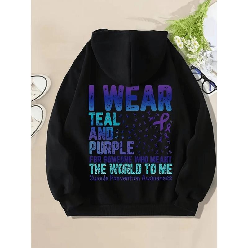 Suicide Prevention Awareness Hoodie with Teal and Purple Ribbon Alphabet Print for Women in Fall Winter Season T-Shirts,...