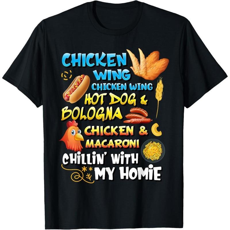 Summer Casual soft Short Sleeve T-Shirt For Girls, Chicken Wing Hot Dog Print, Machine Washable Hoodie, Sweatshirt