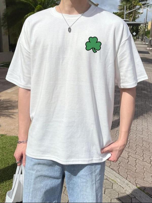 Summer Clothes Men's Clover Print Round Neck Short Sleeve Tee, Casual Regular Fit Crew Neck T-Shirt, Summer Casual Top...