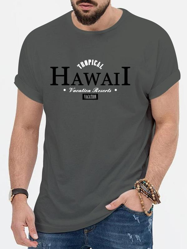 Summer Clothes, Men's Early Autumn Thin Loose Letter Print Round Neck Short Sleeve Tee, Trendy Graphic Printed T-Shirt...