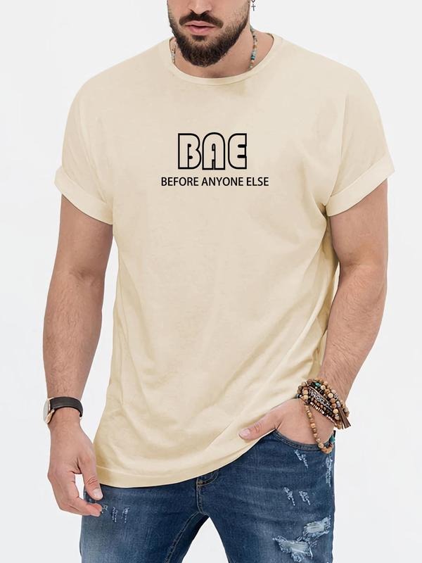 Summer Clothes, Men's Regular Fit Letter Print Roll Up Sleeve Round Neck Tee, Fashion Crew Neck Short Sleeve T-Shirt for...