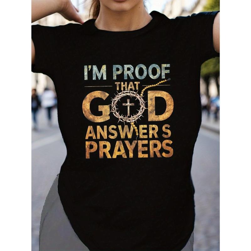[100% Cotton] God Answers Prayers" Women'S  T-Shirt - Casual Crew Neck, Short Sleeve, Breathable & Soft Fabric, Perfect...