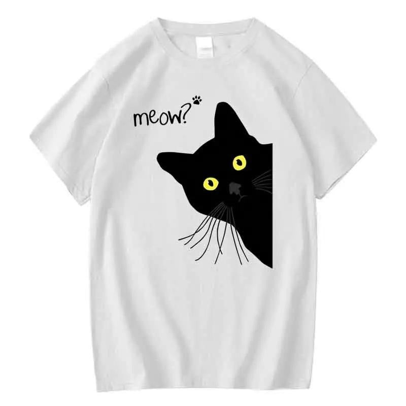 Summer Meow Black Cat Print Women T Shirt Casual Loose O-neck Women Tshirt Short Sleeve T-shirt Female Tees Hoodie,...