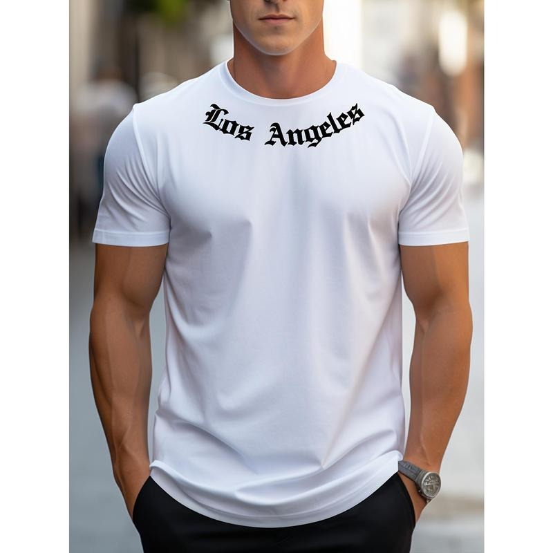 Summer Outdoor Men's Creative Top, Los Angeles Graphic Print Short Sleeve Crew Neck T-shirt, Casual Men's Clothing...