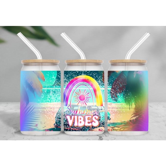 Summer Vibes 16 oz Frosted Glass T-Shirts, Hoodie, Sweatshirt | PodTeesHub.com