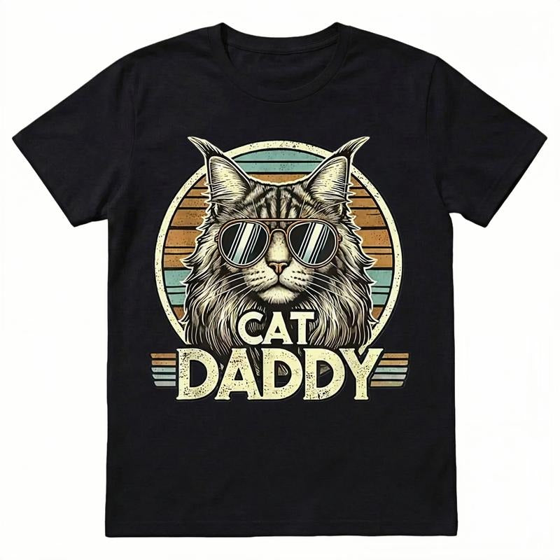 Summer t Shirts EWH Cat Daddy Cool Maine Coon Cat Father's Day Retro Cat Dad T-Shirt Hoodie, Sweatshirt | PodTeesHub.com