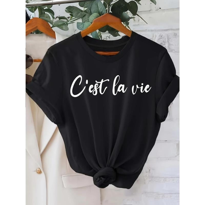 Women's Black "C'est La Vie" Graphic Cotton T-Shirt