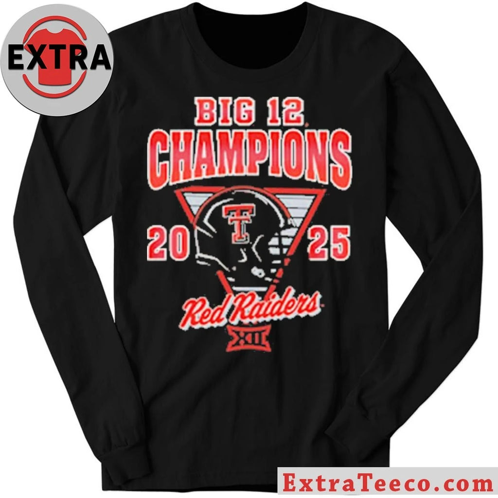 Summit Sportswear Texas Tech Red Raiders Youth Black 2025 Big 12 Football Champions HELMET Shirt