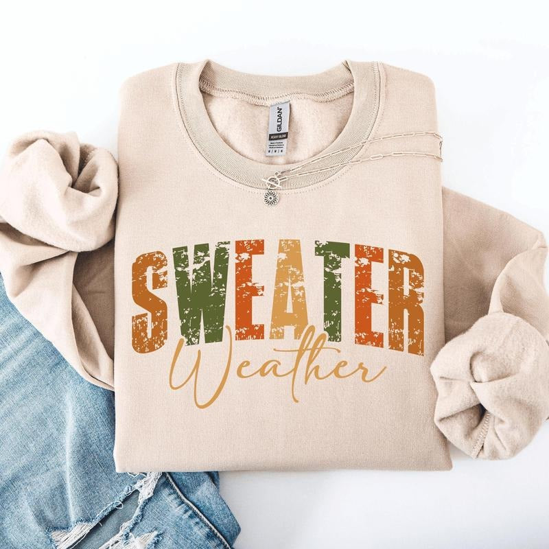 Sweater Weather, Fall, Retro Varsity, Autumn, Pumpkin Sweatshirt T-Shirts, Hoodie | PodTeesHub.com