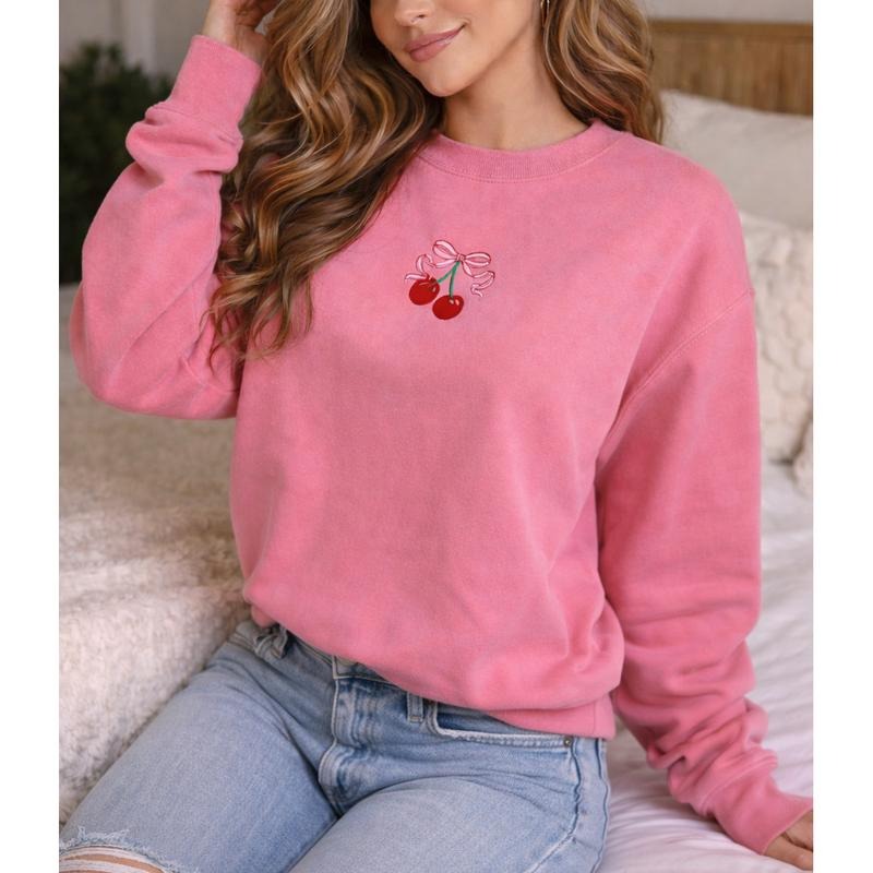 'Sweet Cherry Crush' Embroidered Cozy Crew T-Shirts, Hoodie, Sweatshirt | PodTeesHub.com