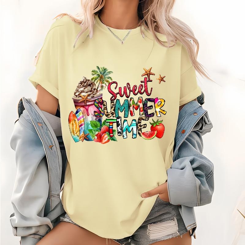 Sweet Summer Time Print T Shirt, Summer Time Pattern Tops, Summer Graphic Tee , I Love Summer Theme Shirts Hoodie, Sweatshirt