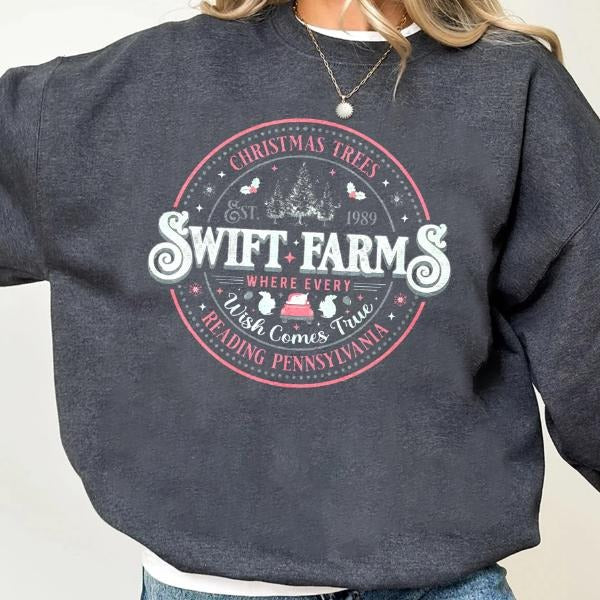 Swift Farm Christmas Trees Cozy Sweatshirt, Rustic Holiday Shirt for Women, Cute Country Christmas Gift Idea Hoodie