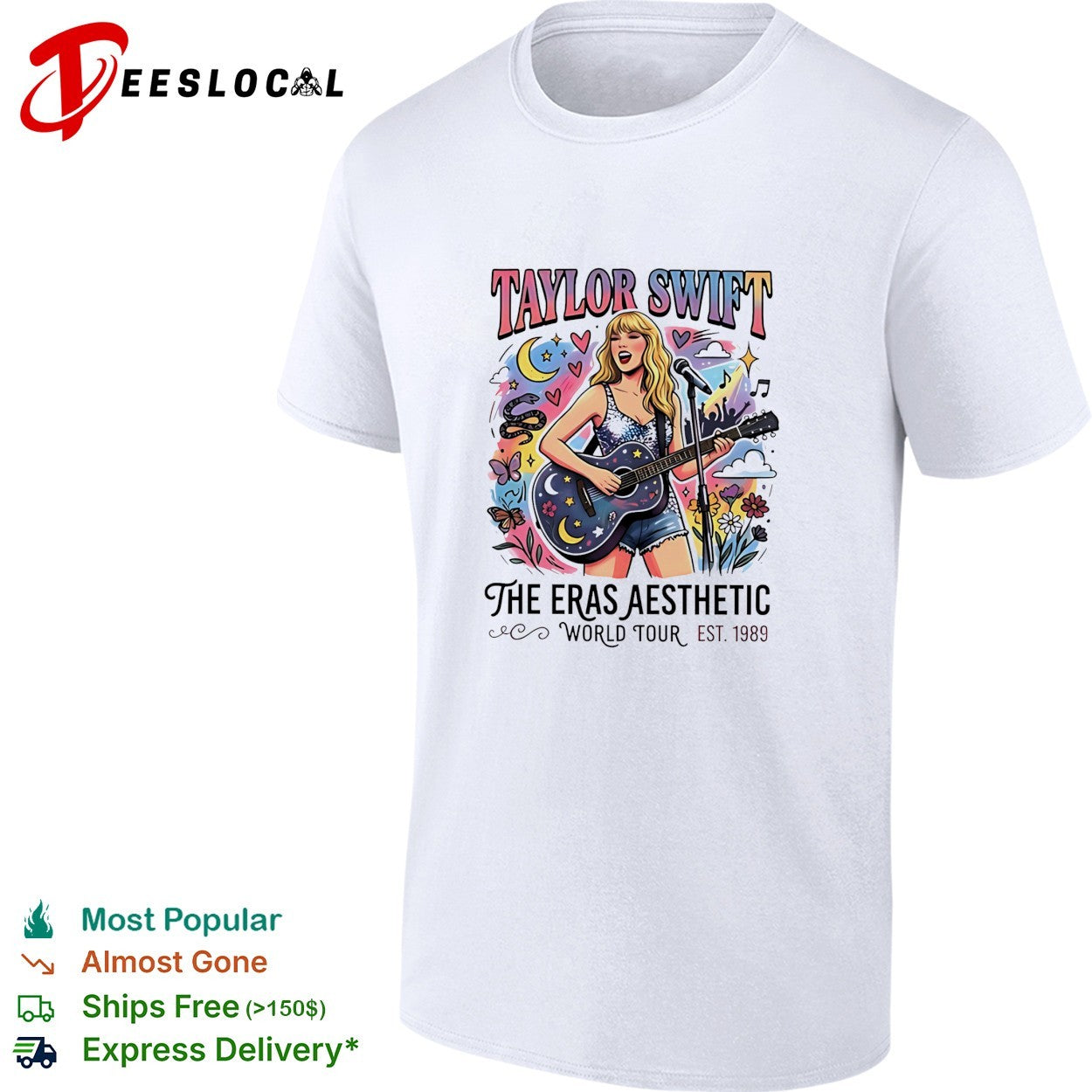Swift playing guitar the eras aesthetic world tour retro shirt