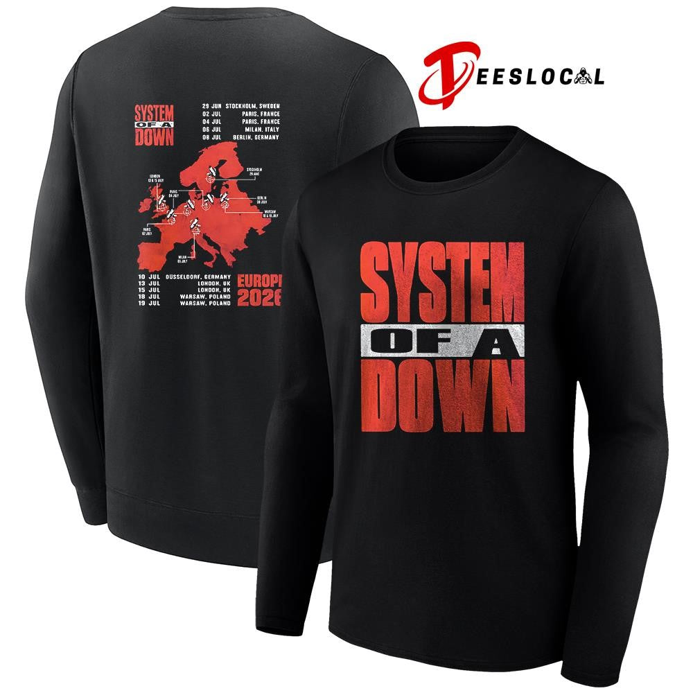 System Of A Down EU and UK tour big logo with map dates schedule shirt