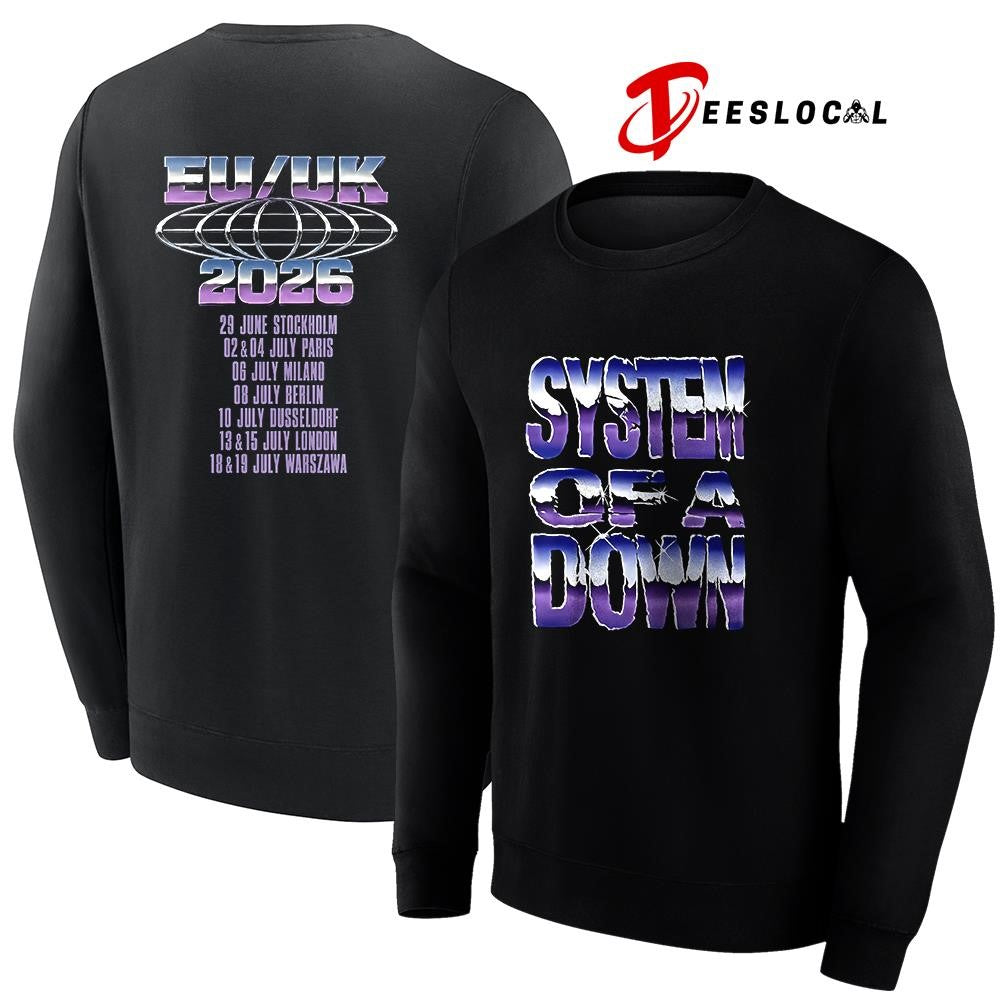 System Of A Down EU and UK tour logo style dates schedule shirt