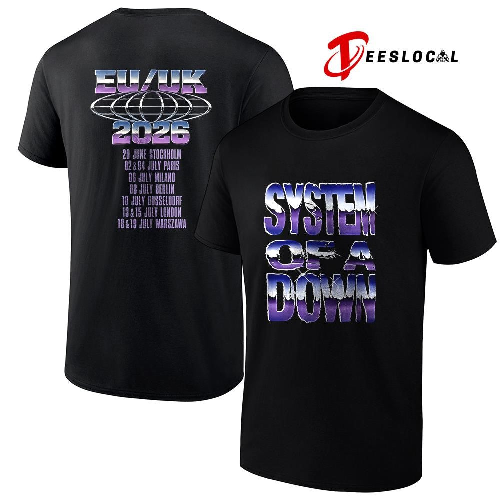 System Of A Down EU and UK tour logo style dates schedule shirt