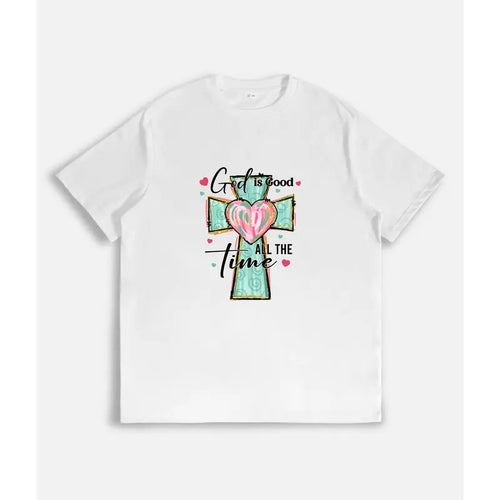 T - Shirt with "God is Good All the Time" Message and Cross - Heart Graphic Hoodie, Sweatshirt | PodTeesHub.com